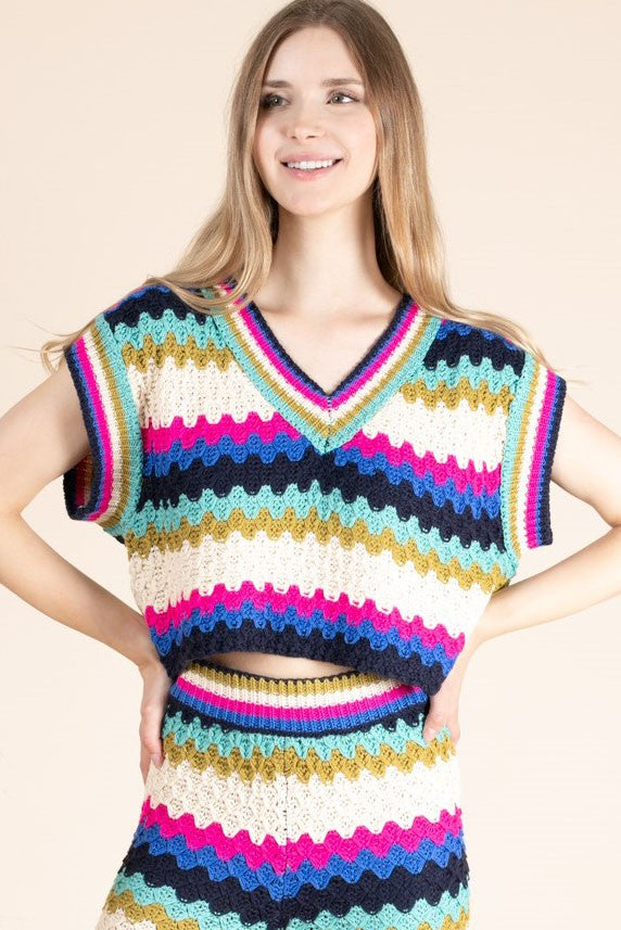 Acrylic Knit Rainbow Sweater Vest