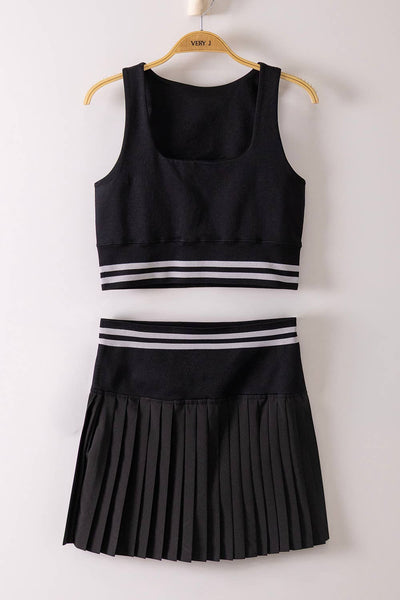 VERY J - NT12571SET-Striped Band Detail Activewear Top & Skirt Set