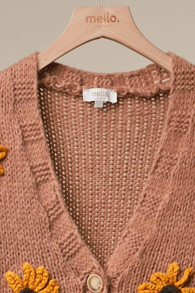 Mello. - Sunflower Embroidered V Neck Cardigan