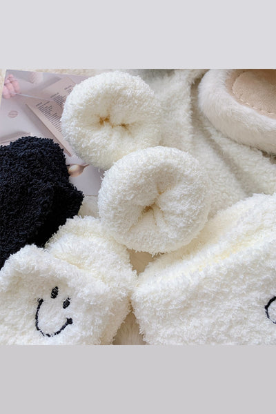 Embroidered Smiley Face Cozy Plush Socks