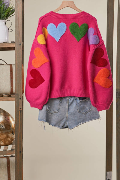 Mello. - Love Lettering Heart Patchwork V Neck Cardigan