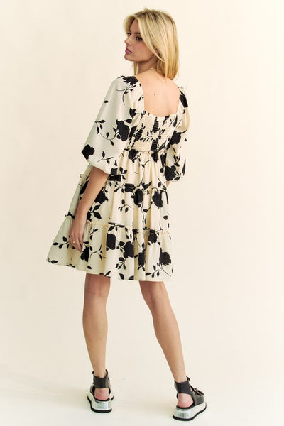 Beautiful Floral Print Square Neck Dress