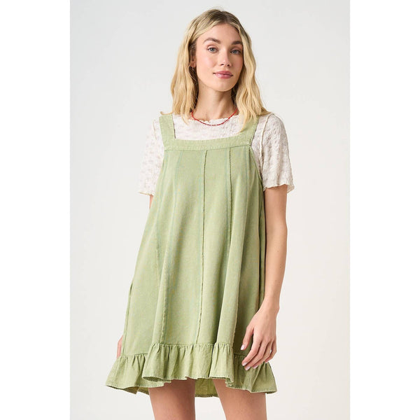 mittoshop - MINERAL WASH V BACK RUFFLE HEM MINI DRESS