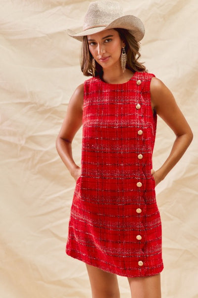 Christmas Tweed Holiday Mini Dress With Pockets
