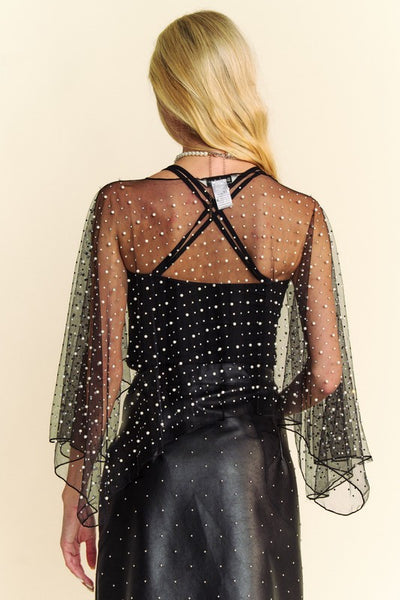 Pearl and Rhinestone Embellished Mesh Topper Cape