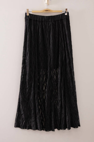VERY J - NS50234-Sheer Lace Crinkle Maxi Skirt with Elastic Waist