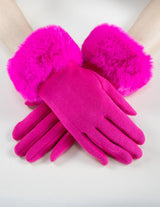 Vegan Fur Cuffed Touchscreen Gloves - Fuchsia
