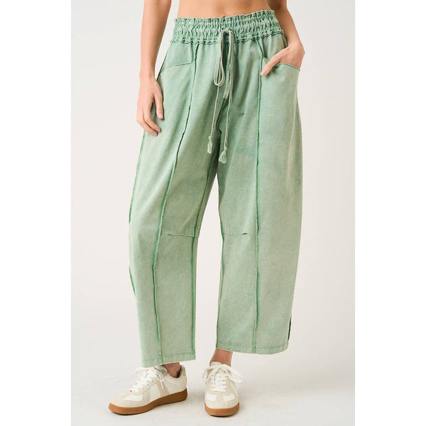 mittoshop - MINERAL WASH SEAM DETAIL PULL ON BARREL PANTS