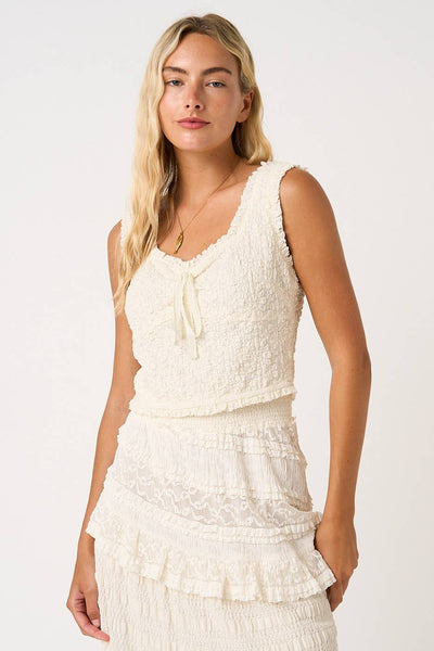 mittoshop - POPCORN TEXTURE TIE FRONT CROPPED TANK TOP