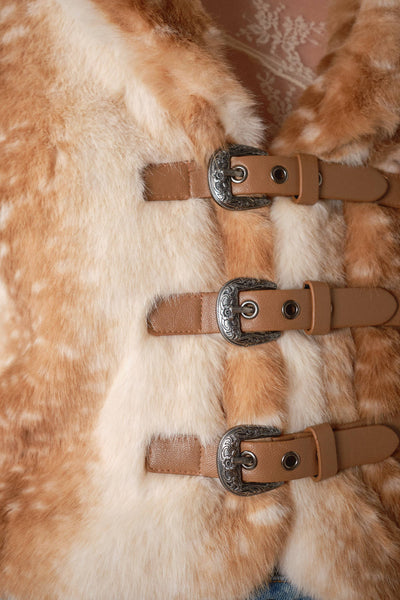 Blue B - 25004J Buckled Deer Print Faux Fur Jacket