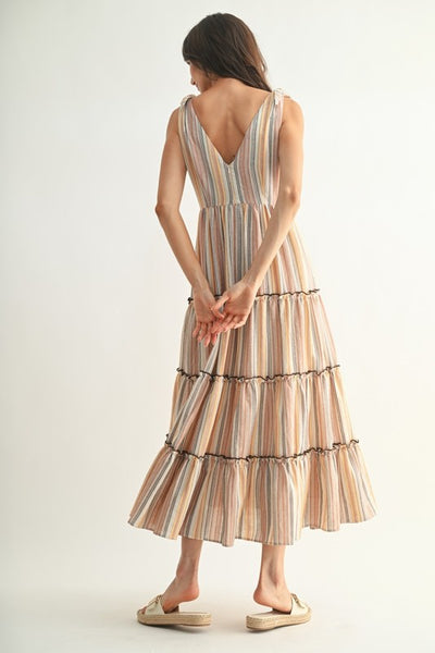 Striped Maxi Dress With Tie Strapes