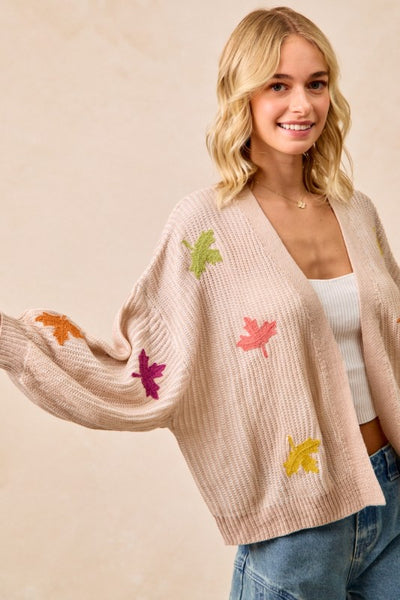 Muti Color Autumn Leaves Open Cardigan