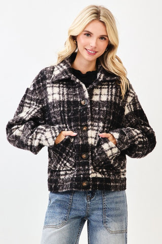 Plaid Cropped Fleece Shacket