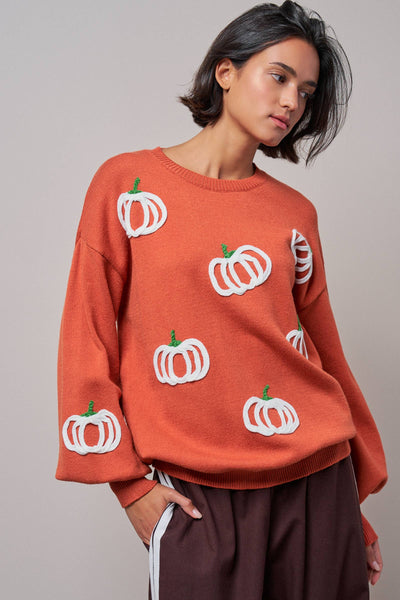 Urban Daizy - Pumpkin Patch Balloon Sleeve Sweater