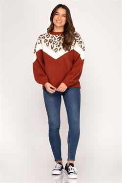 Animal Print Contrast Sweater - Multiple Colors