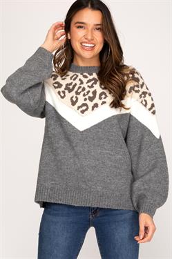 Animal Print Contrast Sweater - Multiple Colors