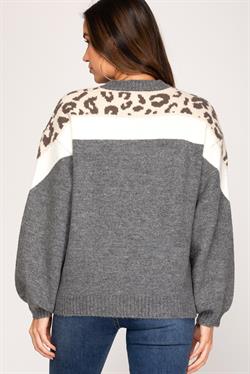 Animal Print Contrast Sweater - Multiple Colors