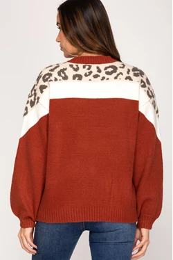 Animal Print Contrast Sweater - Multiple Colors