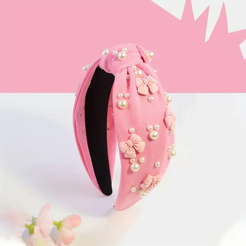 Pink Bow & Pearl Headband