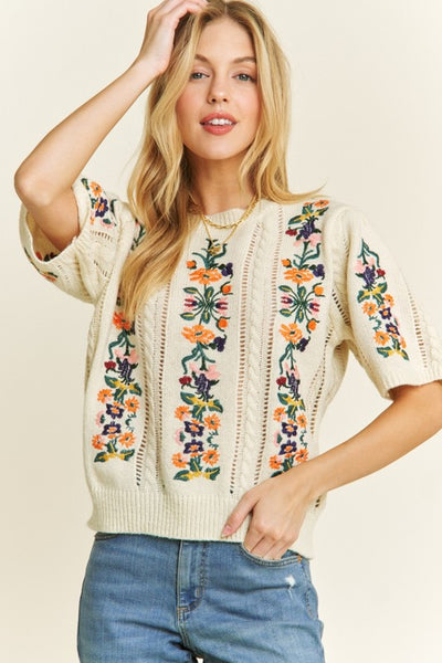 Elegant Embroidered Ivory Sweater