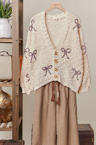 Embroidered Ribbon Popcorn Cardigan