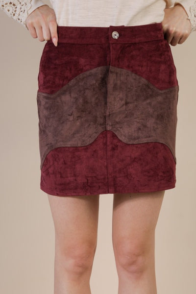 Color Block Vegan Suede Mini Skirt - Multiple Colors