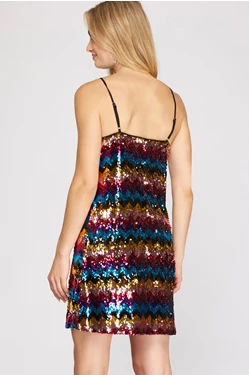 Zig Zag Pattern Sequin Cami Dress