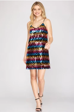 Zig Zag Pattern Sequin Cami Dress