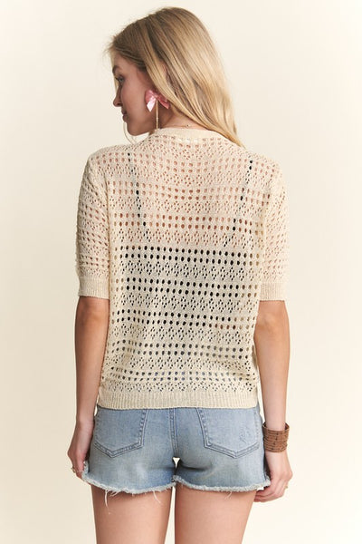 Front Drawstring Crochet Blouse
