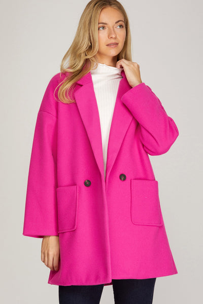 Hot Pink Oversized Double Button Half Length Coat