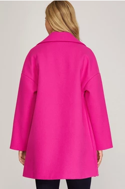 Hot Pink Oversized Double Button Half Length Coat