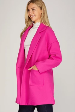 Hot Pink Oversized Double Button Half Length Coat