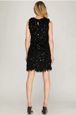 Black Sequin & Textured Dress