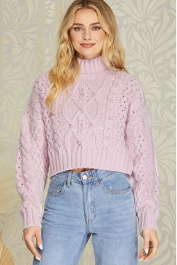 Pretty in Pearls Lavender Mock Neck Sweater