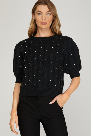 Puff Sleeve Pearl Sweater