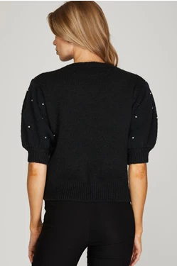 Puff Sleeve Pearl Sweater