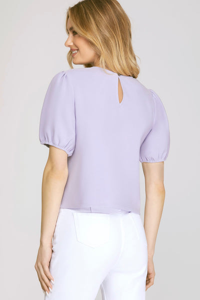Lilac Bow Puff Sleeve Top