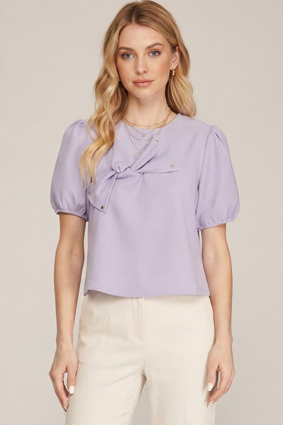 Lilac Bow Puff Sleeve Top