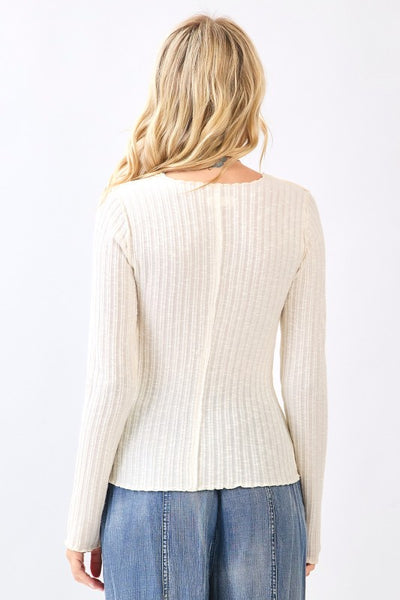 Lettuce Hem Long Sleeve Ribbed Knit Sweater Top