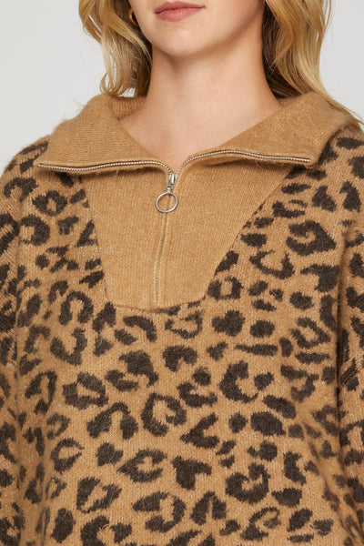 Leopard Half Zipped Sweater