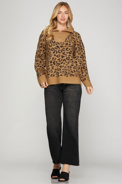 Leopard Half Zipped Sweater
