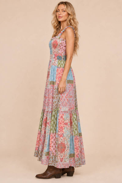 J.NNA - Smocked Top Patch-Work Maxi Dress