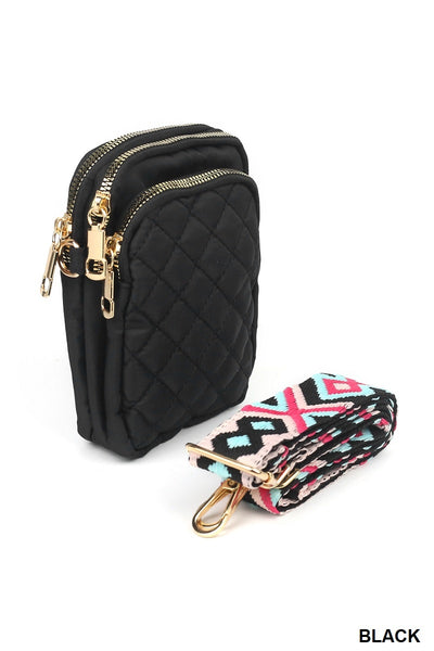 Quilted Crossbody Sling Back With Guitar Strap
