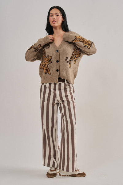 Urban Daizy - Tiger Jacquard Knit Sweater Cardigan