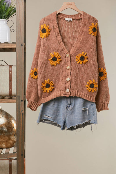 Mello. - Sunflower Embroidered V Neck Cardigan