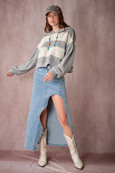 Blue B - 91999S Wave Cutout Denim Midi Skirt