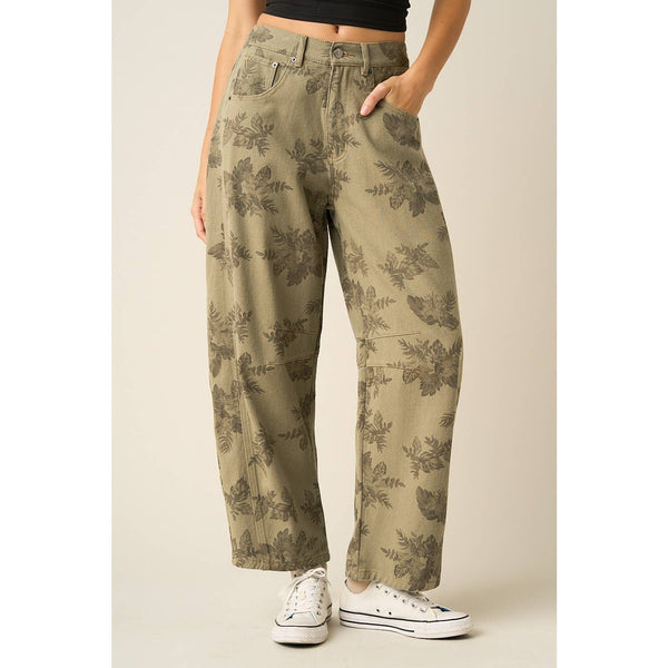 mittoshop - FLORAL PRINT BARREL LEG COTTON TWILL PANTS