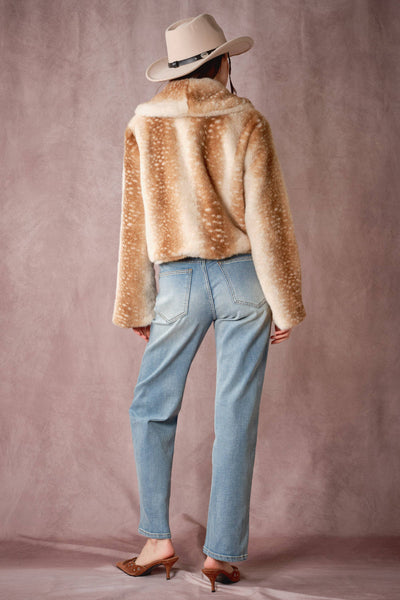 Blue B - 25004J Buckled Deer Print Faux Fur Jacket