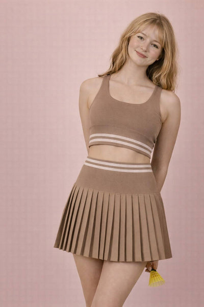 VERY J - NT12571SET-Striped Band Detail Activewear Top & Skirt Set