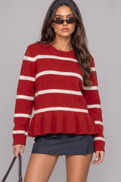 VERY J - 12W3687N-Stripe Peplum Knit Sweater